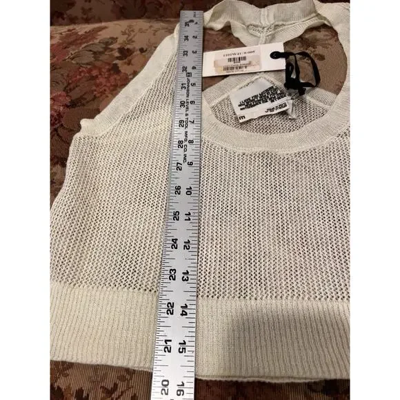 Rogan Ivory Knit Crop Top Size Medium Mesh See Thru Sheer y2k babydoll - Picture 5 of 7